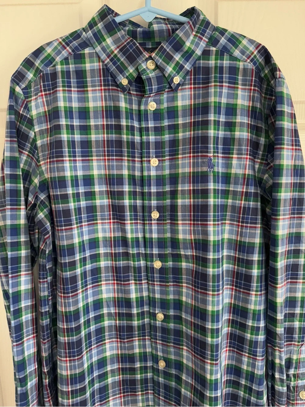 Ralph Lauren Navy, Green & White Plaid Button-Down Shirt
